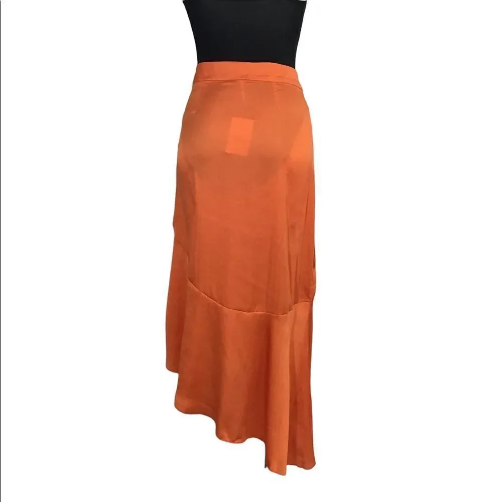 Free People LOLA ASYMMETRICAL SLIT SKIRT IN BRIGHT ORANGE Size 8 New With Tag